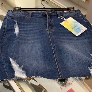 Denim distressed skirt